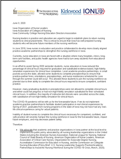 IONL UIHC UI CON KCC Clinical-Academic Partnership letter - June