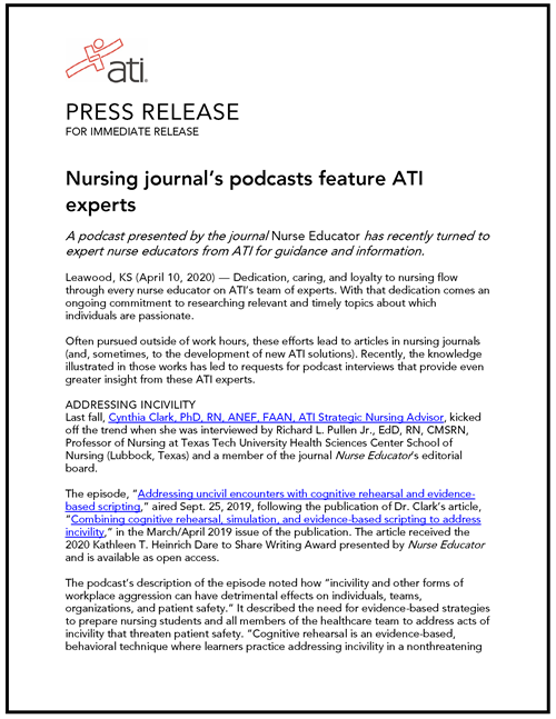 Nurse Educator podcasts news release